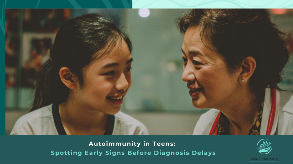 Autoimmunity in Teens: Spotting Early Signs Before Diagnosis Delays | Aaria Rheumatology Doctor talking to a smiling teenage girl, symbolizing early recognition of autoimmune disease in adolescents