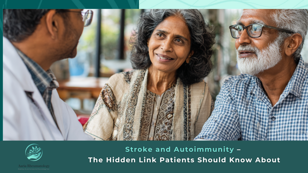 Doctor discussing stroke and autoimmune disease connection with older couple during consultation