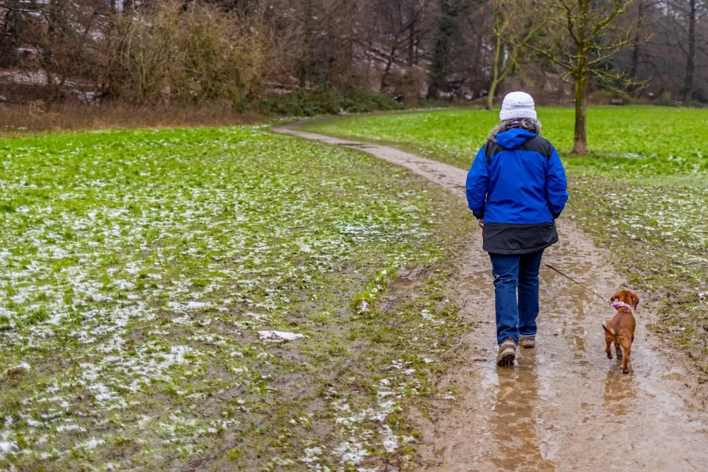 A person walking in rainy weather in Singapore.