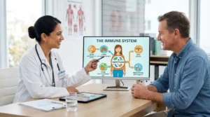 Allergist and clinical immunologist explaining allergic and immune-related conditions