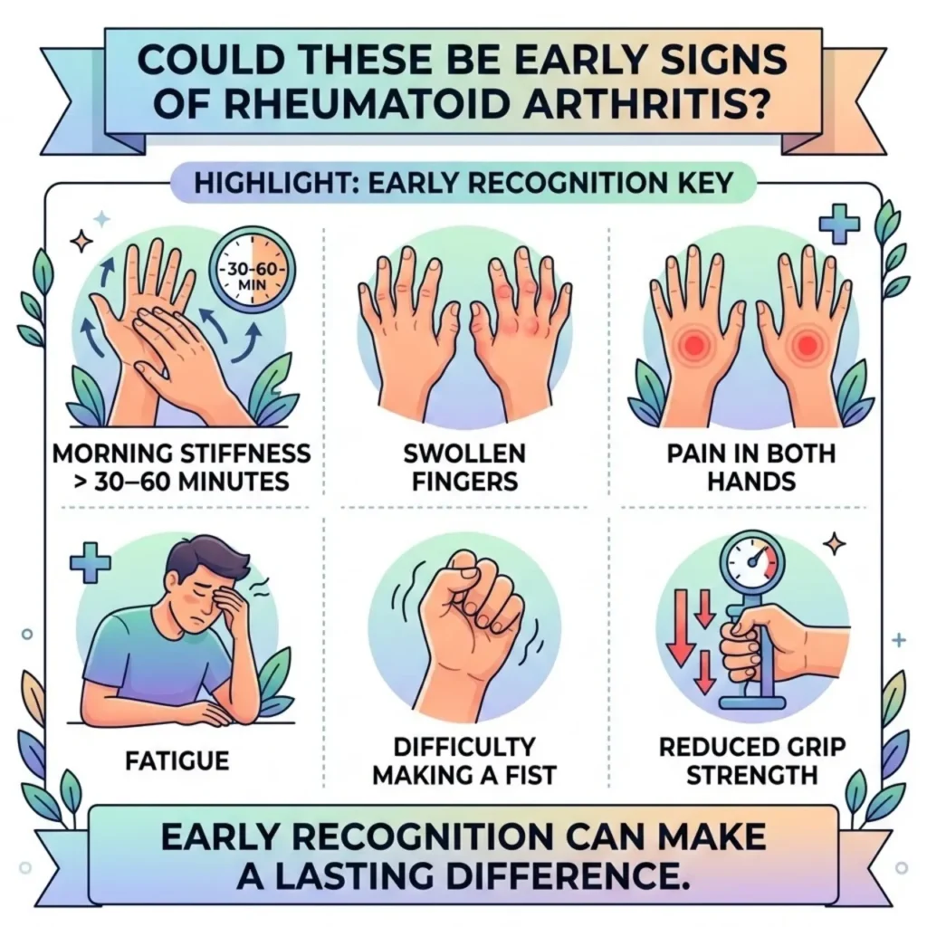Infographic explaining the early signs of rheumatoid arthritis